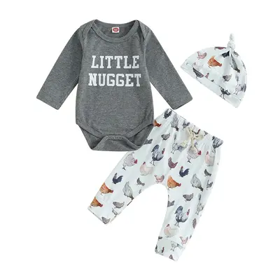 Infant Baby Boy Girl Farm Letter Bodysuit Romper and Long Pants Newborn Coming Home Outfit Cute Clothes Sets with Hat