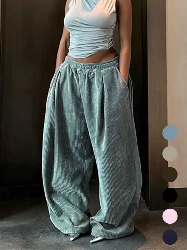 Women's Solid Drawstring High Waist Wide Leg Pants, Fashion Casual Straight Leg Trousers for Spring & Fall, Women's Bottoms f...