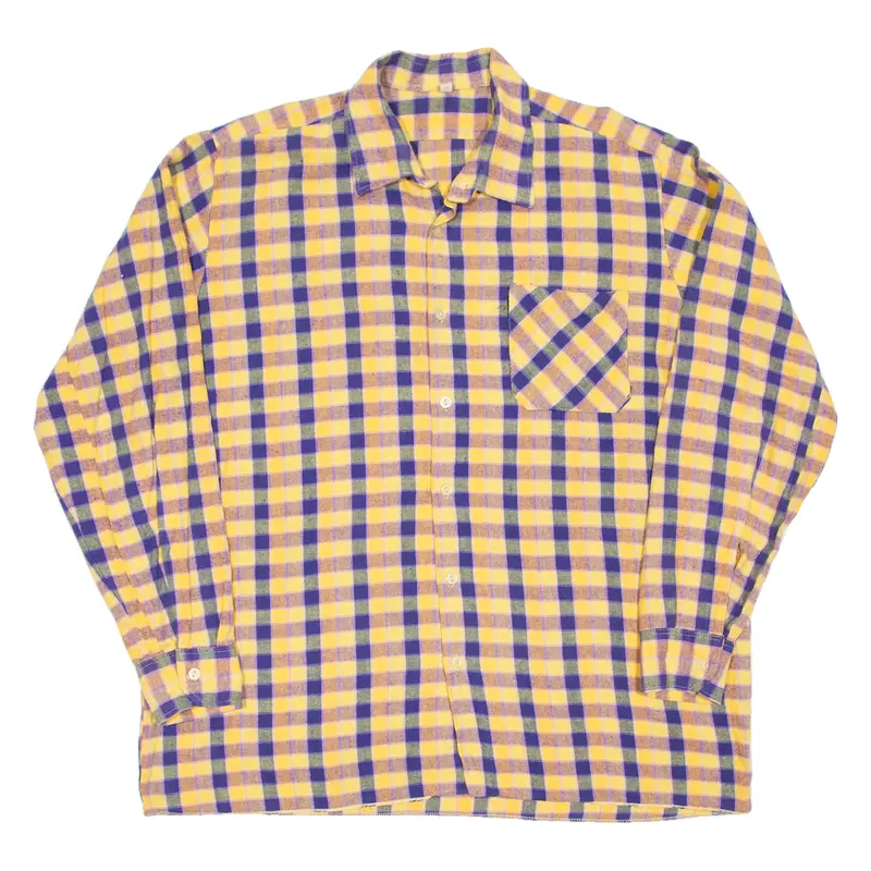 Mens Flannel Shirt Yellow Check Long Sleeve XL