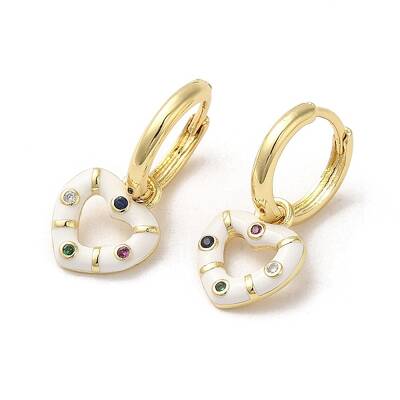 Heart Real 18K Gold Plated Brass Dangle Hoop Earrings