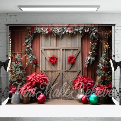 Red Floral Plants Photo Shoot Christmas Backdrop - Aperturee