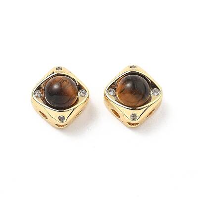 Brass Pave Natural Tiger Eye Rhombus Multi-Strand Links