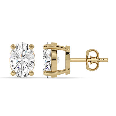 Certified Lab Grown Four Prong Oval Shape Diamond Stud Earring | 14K Yellow Gold 4 ct. tw.