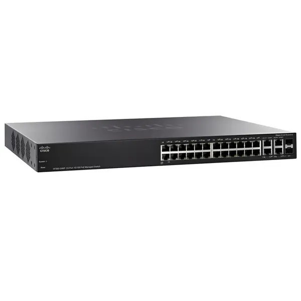 Cisco SF300-24MP-K9CN-RF | Small Business 300 Series SF300-24MP 24 x Ports PoE+ 10/100Base-T + 2 x Ports SFP + 2 x Ports Comb...