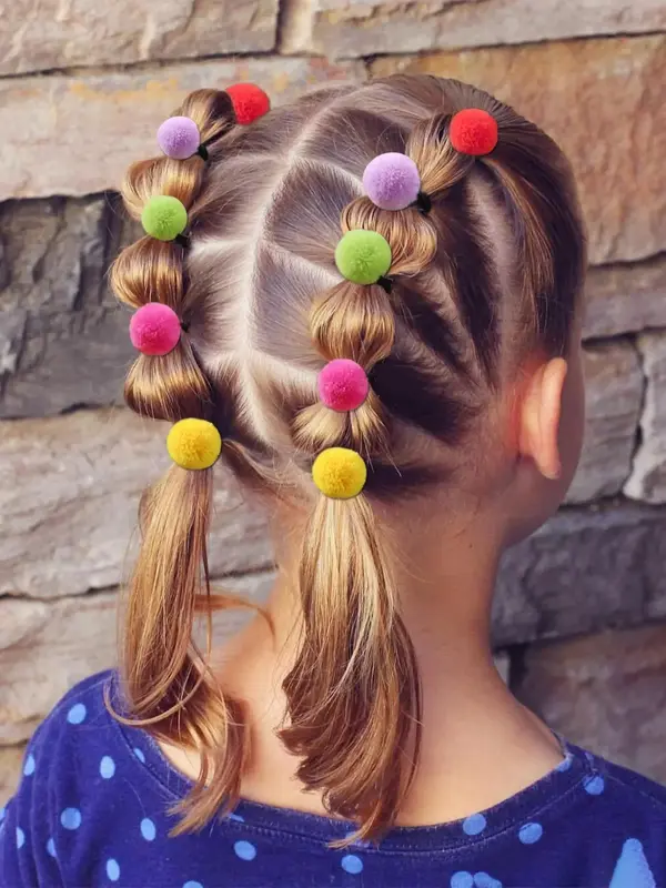 16pcs/set Kid's Cute Pom Pom Design Hair Ties, Colorful Trendy Hair Ties for Girls, Fashionable Hair Accessories Sets for Kid...