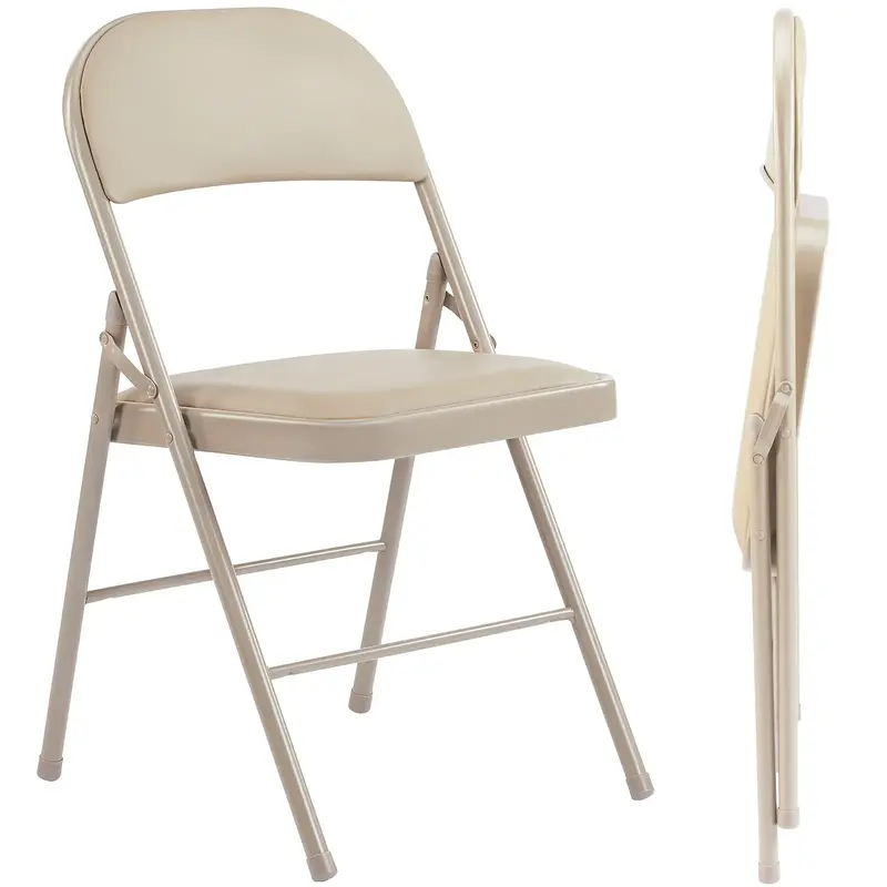 Folding Chair, Leather Padded Folding Chairs, Sturdy Metal Foldable Chairs, Outdoor and Indoor, for Home, Office, Party