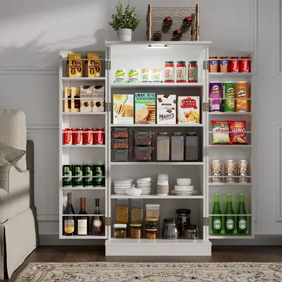 Modern Design 50 LED Pantry Storage Cabinets, Multicolor Food Organization, Adjustable Shelves for Kitchen, Dining Room, Li...