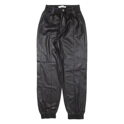 BERSHKA Leather Look Womens Trousers Black Relaxed Tapered Faux Leather W22 L25