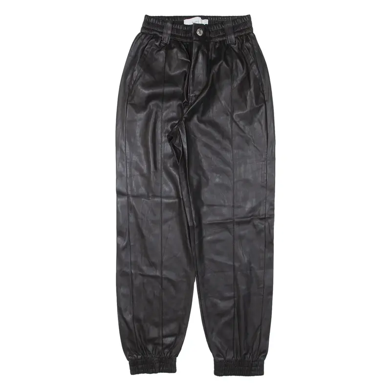 BERSHKA Leather Look Womens Trousers Black Relaxed Tapered Faux Leather W22 L25
