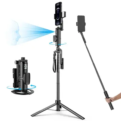 AI Auto Face Tracking Tripod, Smart Tracking Holder with Selfie Stick Tripod, 360 Rotation Face Tracking Tripod, AI Auto Face...