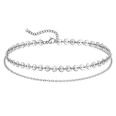 Summer Beach 201 Stainless Steel Disc Sequin Link Chain Double Layer Anklets for Women