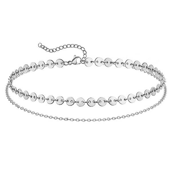 Summer Beach 201 Stainless Steel Disc Sequin Link Chain Double Layer Anklets for Women