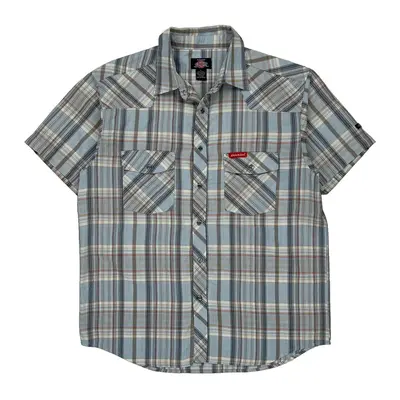 Dickies Checked Short Sleeve Shirt - Large Blue Cotton Blend