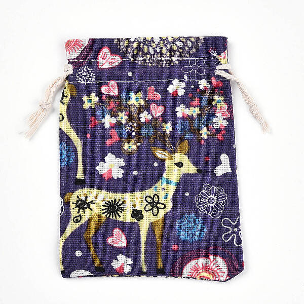 Flower Deer Printed Polycotton(Polyester Cotton) Packing Pouches Drawstring Bags