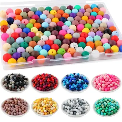 Mixed Color Round Silicone Bead (50pcs), DIY Jewelry Accessories for Bracelet & Necklace, DIY Mix Beads Jewelry Making Suppli...