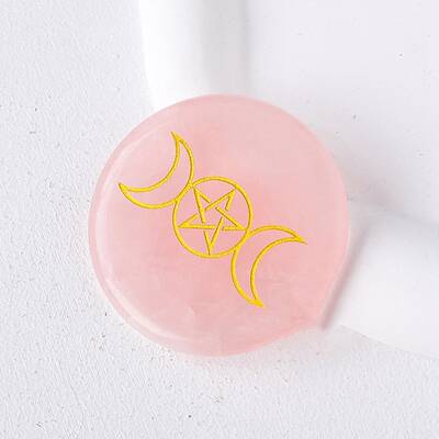 Natural Rose Quartz Carved Healing Flat Round Stone