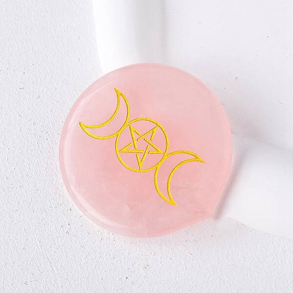 Natural Rose Quartz Carved Healing Flat Round Stone