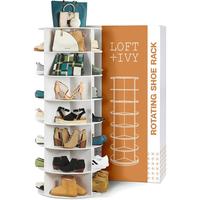 LOFT + IVY 7-Tier Rotating Shoe Rack Tower – 360° Spinning Storage Organizer – Revolving Design – Holds 28 Pairs – o...
