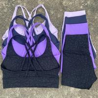 Yoga Clothes Set 2 Piece Gym Sports Shorts Set Women Cross Back Bra Top High Waist Shorts Fitness Suit Running Workout Tracks...