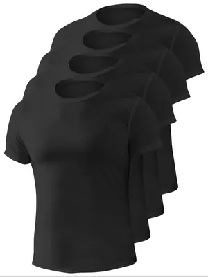 Men's Solid Round Neck Sports Gym Tee, Comfy Regular Fit Short Sleeve T-shirt for Fitness Running Cycling, Summer Clothes, Me...