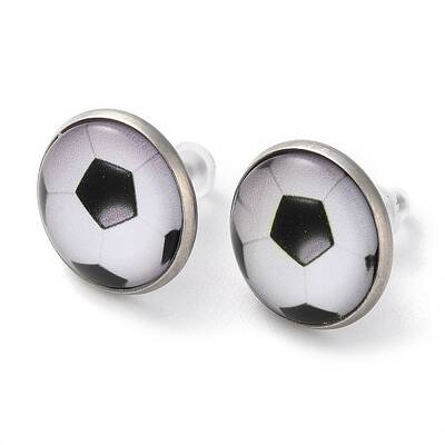 Sport Balls Glass & 304 Stainless Steel Stud Earrings for Women