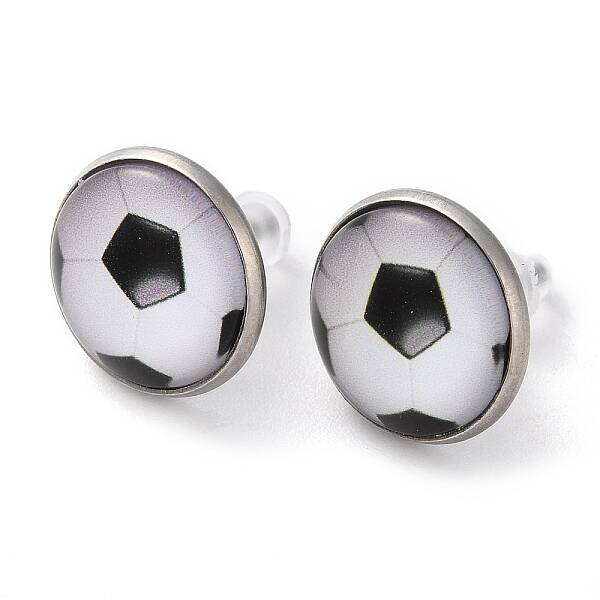 Sport Balls Glass & 304 Stainless Steel Stud Earrings for Women
