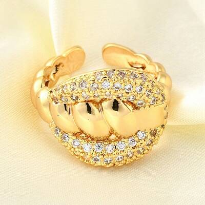 Brass Micro Pave Cubic Zirconia Adjustable Open Cuff Rings for Women