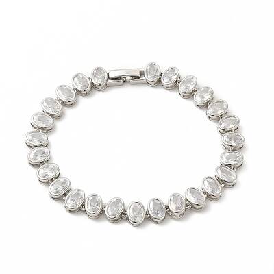 Clear Cubic Zirconia Oval Link Chain Bracelet