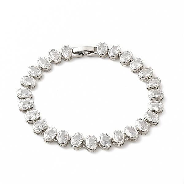 Clear Cubic Zirconia Oval Link Chain Bracelet