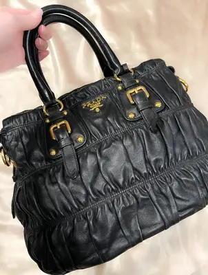 Pre-owned PRADA Leather Tote Bags Gaufre Black Quilted Tote Bag