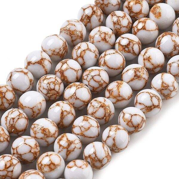 Synthetic Gold Line Turquoise Beads Strands