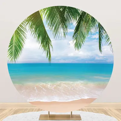 Plant Leaf Sandy Hawaii Beach Round Birthday Backdrop