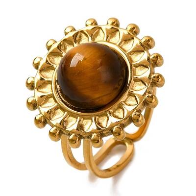 Round Natural Tiger Eye Finger Rings