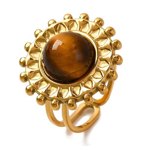 Round Natural Tiger Eye Finger Rings
