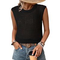 Dokotoo Womens Summer Crochet Hollow Out Round Neck Sleeveless Sweaters Tops for Women Casual Solid Loose Fit Crochet Knit Ba...
