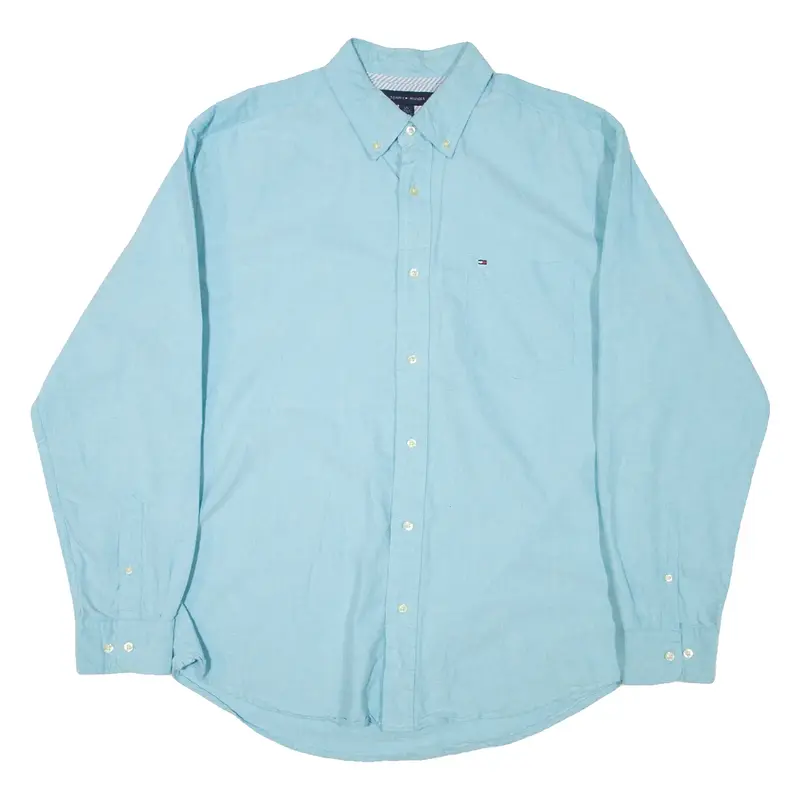 TOMMY HILFIGER Mens Plain Shirt Blue Long Sleeve L