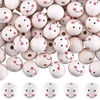 120Pcs Printed Natural Wood European Beads
