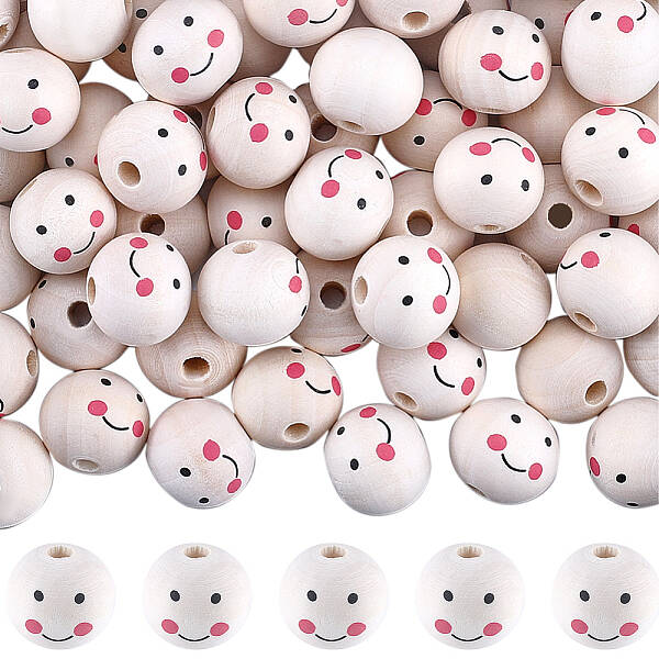 120Pcs Printed Natural Wood European Beads