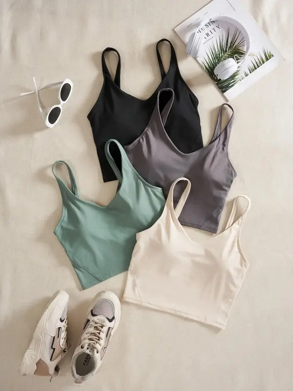 Women's  Solid Sports Bra, Quick Drying Breathable Comfortable Crop Cami Top for Yoga Gym Workout Running, Ladies Sportswear ...