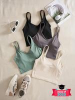 Women's Solid Backless Sports Bra, Quick Drying Breathable Comfortable Crop Cami Top for Yoga Gym Workout Running, Ladies Spo...