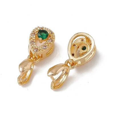 Brass Micro Pave Green Cubic Zirconia Ice Pick Pinch Bails