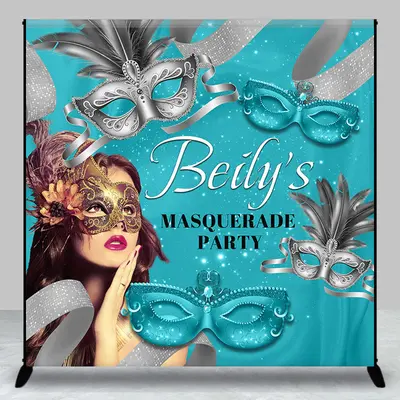Personalized Lake Blue Masquerade Party Backdrop - Aperturee
