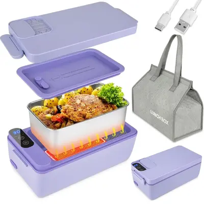Rechargeable Electric Lunch Box, Portable Food Heater, LCD Digital Display Food Heating Box, Household Kitchen Appliances for...