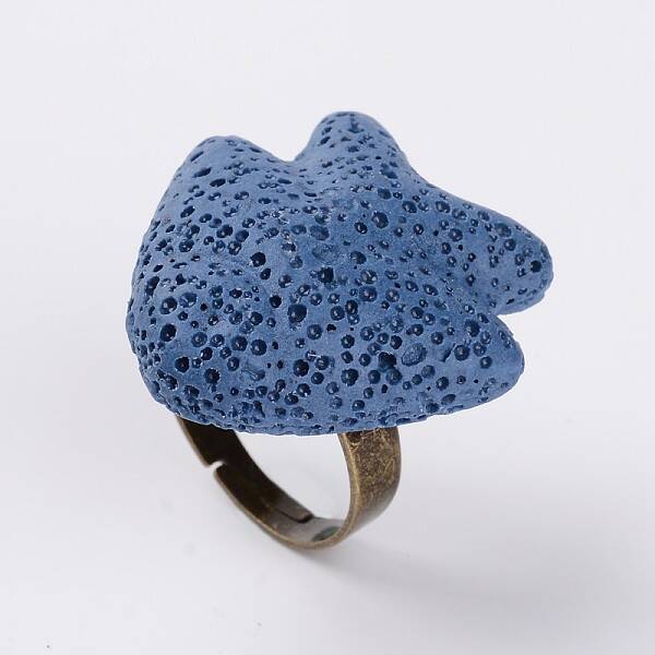 Adjustable Fish Lava Rock Gemstone Finger Rings