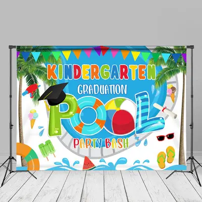 Kindergarten Grad Pool Party Bash Backdrop For Photos - Aperturee