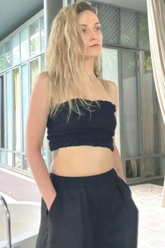 Crop top women's linen top - Black | Size: S