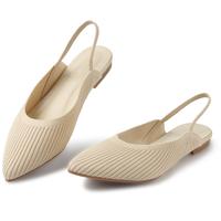 MUSSHOE Slingback Flats for Women Pointed Toe Flats Flywoven Dressy Comfort for Work Office Shoes