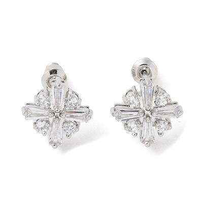 Rack Plating Brass Micro Pave Cubic Zirconia Stud Earrings