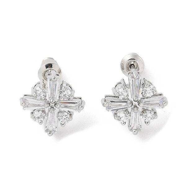 Rack Plating Brass Micro Pave Cubic Zirconia Stud Earrings