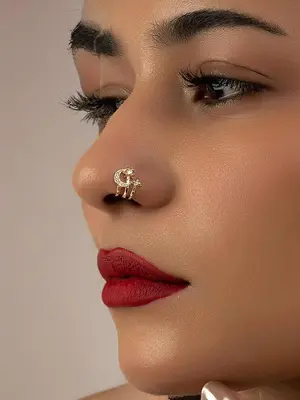 Women's Elegant Rhinestone Decorated Nose Piercings, Star & Moon Design Nose Ring, Casual Trendy Spiral Design Nose Ring, Fa...